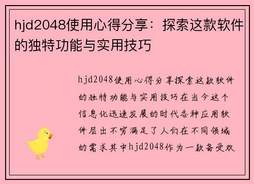 hjd2048使用心得分享：探索这款软件的独特功能与实用技巧