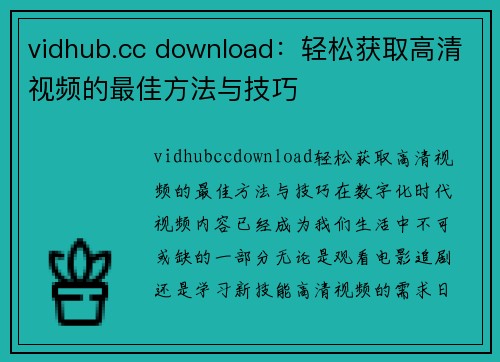 vidhub.cc download：轻松获取高清视频的最佳方法与技巧